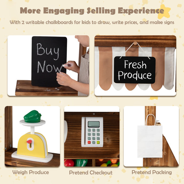 2-in-1 Wooden Mud Kitchen and Market Stand for Kids Outdoor with Planter Box and 2 Chalkboards