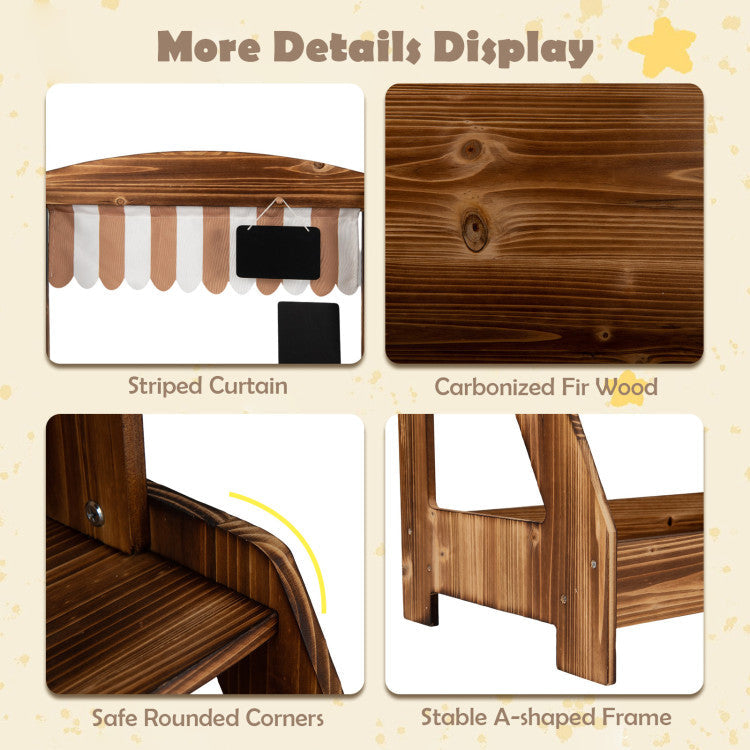 2-in-1 Wooden Mud Kitchen and Market Stand for Kids Outdoor with Planter Box and 2 Chalkboards