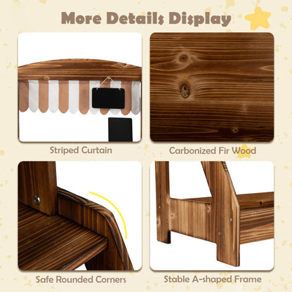 2-in-1 Wooden Mud Kitchen and Market Stand for Kids Outdoor with Planter Box and 2 Chalkboards