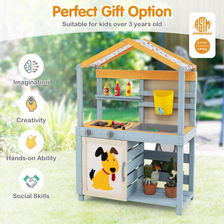 2 in 1 Wooden Mud Kitchen with Removable Water Box and Storage Bag