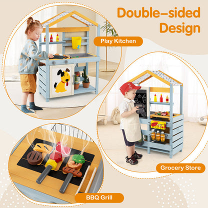 2 in 1 Wooden Mud Kitchen with Removable Water Box and Storage Bag