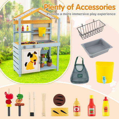 2 in 1 Wooden Mud Kitchen with Removable Water Box and Storage Bag
