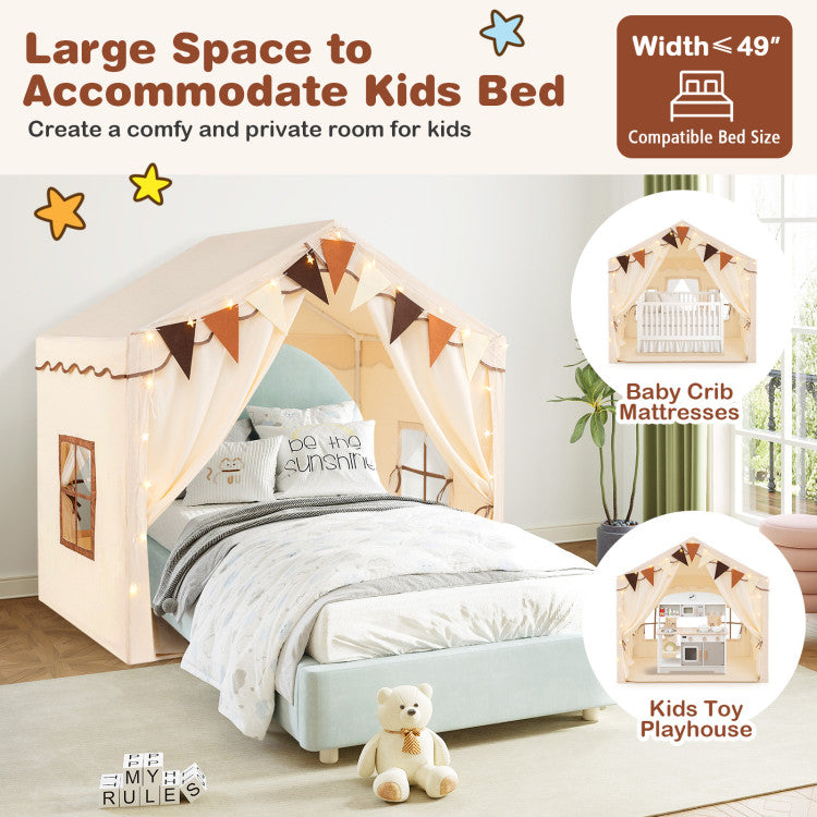 3-4 Kids Large Play Tent House with 2 Opening Doors and Star Lights