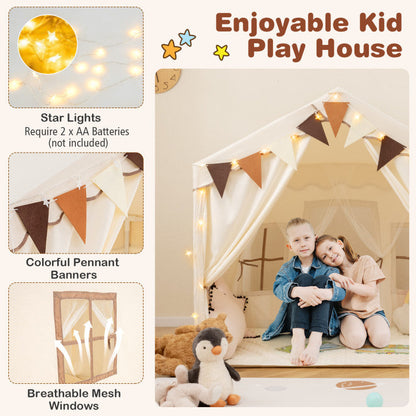 3-4 Kids Large Play Tent House with 2 Opening Doors and Star Lights