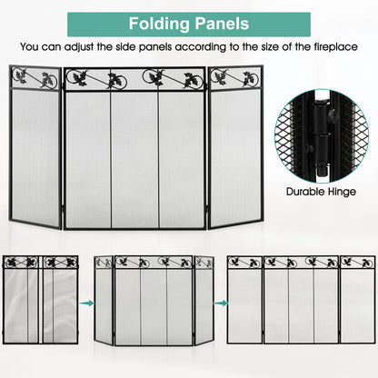 3-Panel Fireplace Screen Decor Cover with Exquisite Pattern