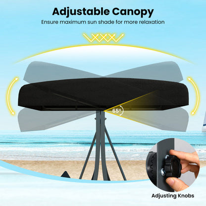 3-Person Porch Swing with Stand Outdoor Canopy Swing with Rattan Seat Back