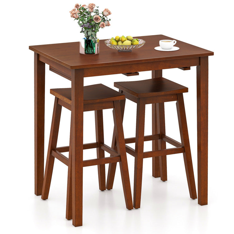 3-Piece Bar Table Set with Pub Table and 2 Saddle Stools