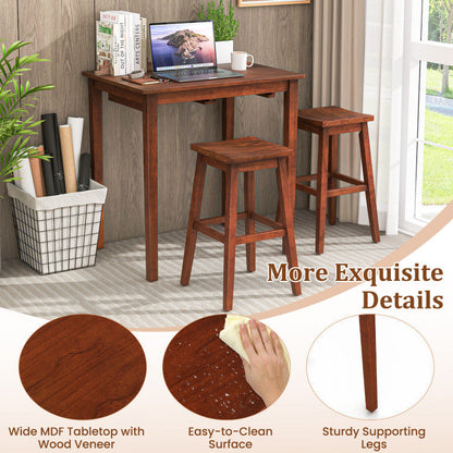 3-Piece Bar Table Set with Pub Table and 2 Saddle Stools