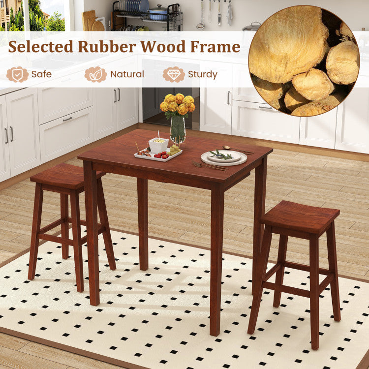 3-Piece Bar Table Set with Pub Table and 2 Saddle Stools