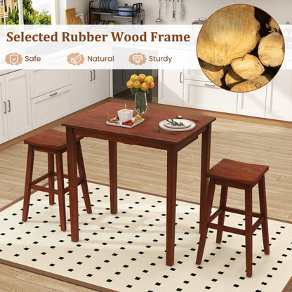 3-Piece Bar Table Set with Pub Table and 2 Saddle Stools