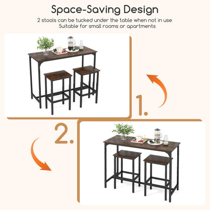 Industrial 3-Piece 47.5" Counter-Height Dining Table and 2 Bar Stools