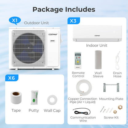 UltrEco Series 30000 BTU 3 Zone 23 SEER2 Mini Split Air Conditioner Wifi Enabled with Heat Pump