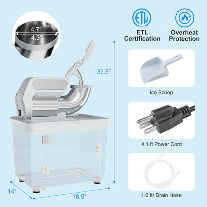 300W Commercial Ice Crusher with Dual Blades and Safety Switch