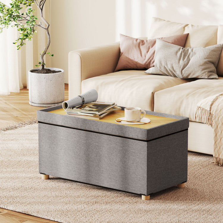 30 Inches Storage Ottoman Bench with Tray and Rubber Wood Legs