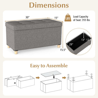 30 Inches Storage Ottoman Bench with Tray and Rubber Wood Legs