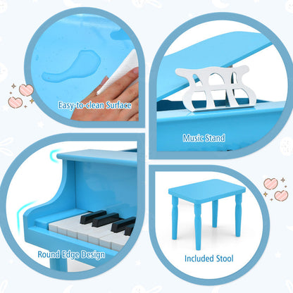 30-Key Wood Toy Kids Grand Piano with Bench and Music Rack