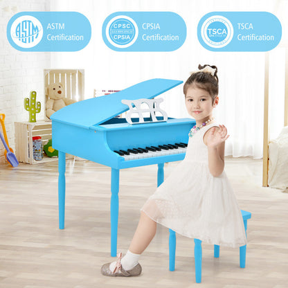 30-Key Wood Toy Kids Grand Piano with Bench and Music Rack