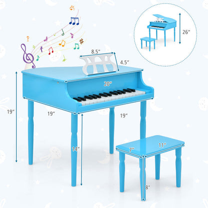 30-Key Wood Toy Kids Grand Piano with Bench and Music Rack