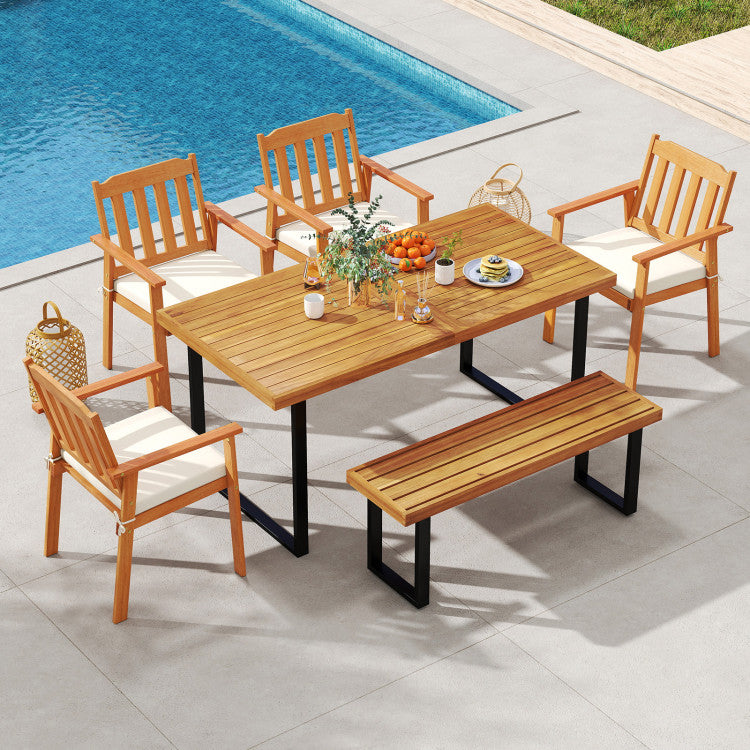 Acacia Wood Outdoor Bench 48 Inch Long Patio Dining Bench
