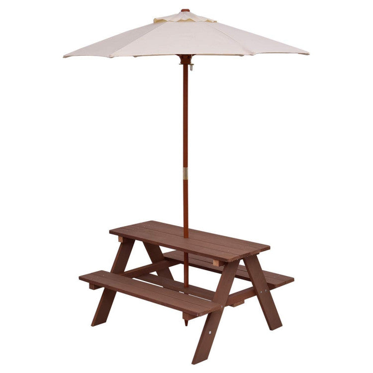 Outdoor 4-Seat Kids Picnic Table Bench Set with Removable Umbrella