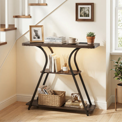 32 Inch Narrow Long Entryway Table with Power Outlets and LED Lights