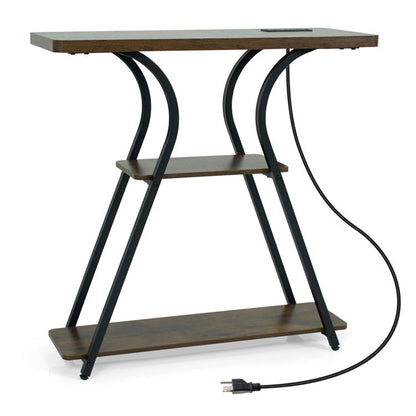 32 Inch Narrow Long Entryway Table with Power Outlets and LED Lights