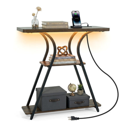 32 Inch Narrow Long Entryway Table with Power Outlets and LED Lights