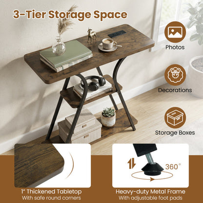 32 Inch Narrow Long Entryway Table with Power Outlets and LED Lights