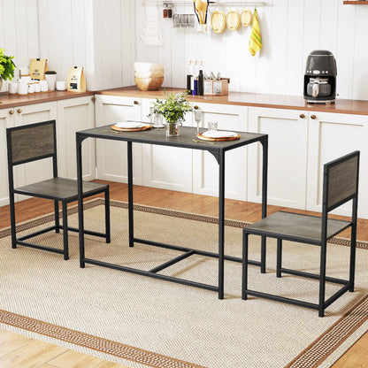 3 Pieces Dining Set Compact Table and 2 Chair with Metal Frame for Small Space