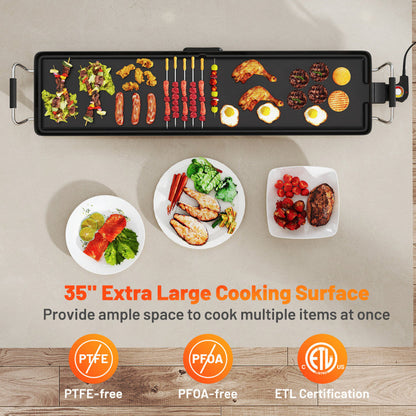 35 Inch Extra Large Electric Griddle with Adjustable Temperature Thermostats and Drip Tray