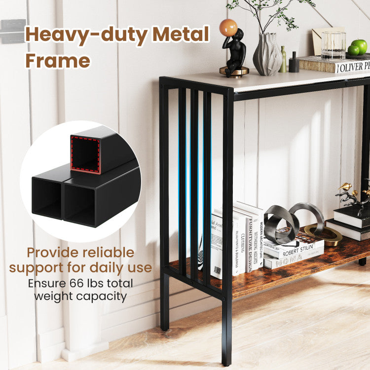 36 Inch Console Table 2-Tier Industrial Foyer Table with Sintered Stone Tabletop