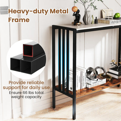 36 Inch Console Table 2-Tier Industrial Foyer Table with Sintered Stone Tabletop