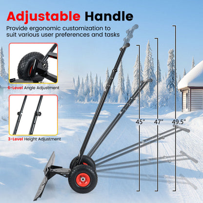 36 Inches Snow Shovel with Wheels and Adjustable Angle