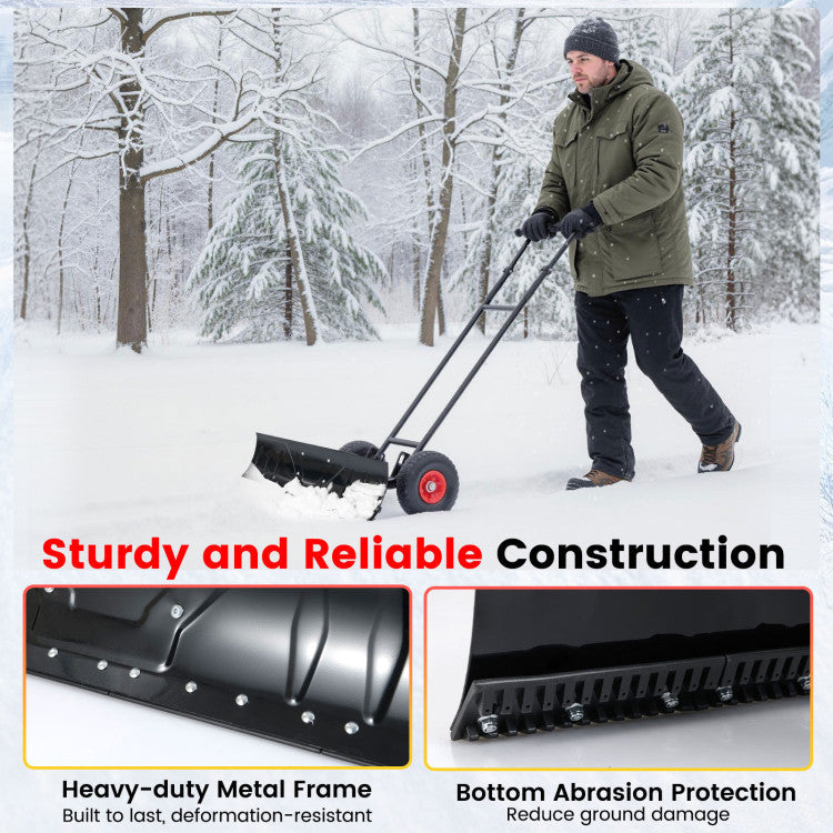 36 Inches Snow Shovel with Wheels and Adjustable Angle