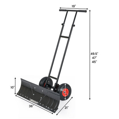 36 Inches Snow Shovel with Wheels and Adjustable Angle