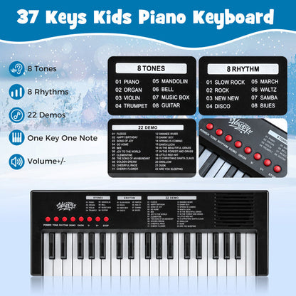 37 Keys Kids Piano Keyboard with 8 Rhythms and Microphone