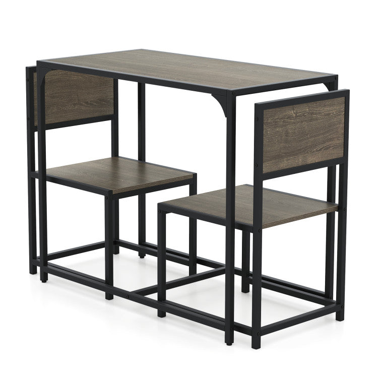 3 Pieces Dining Set Compact Table and 2 Chair with Metal Frame for Small Space