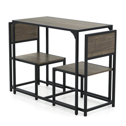 3 Pieces Dining Set Compact Table and 2 Chair with Metal Frame for Small Space