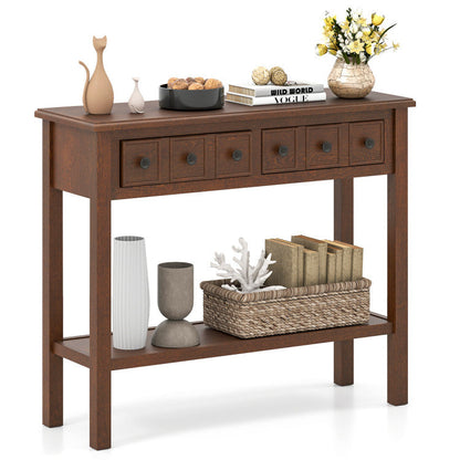 38 Inch Rustic Console Table with 2 Drawers and Bottom Open Shelf