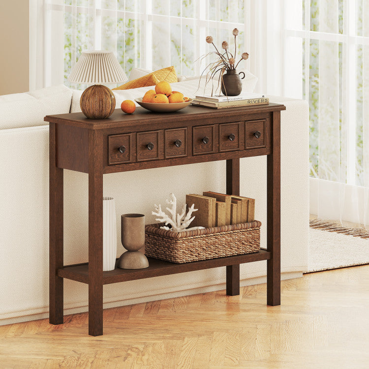 38 Inch Rustic Console Table with 2 Drawers and Bottom Open Shelf