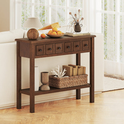 38 Inch Rustic Console Table with 2 Drawers and Bottom Open Shelf