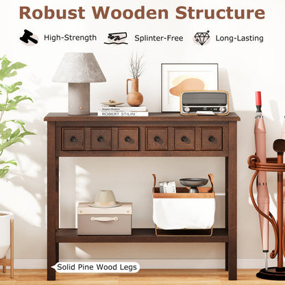 38 Inch Rustic Console Table with 2 Drawers and Bottom Open Shelf