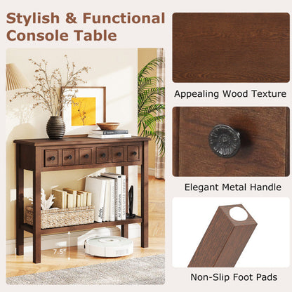 38 Inch Rustic Console Table with 2 Drawers and Bottom Open Shelf