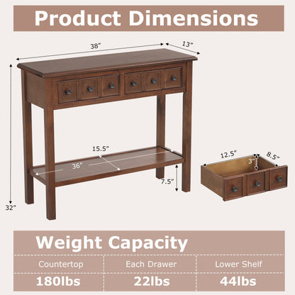 38 Inch Rustic Console Table with 2 Drawers and Bottom Open Shelf