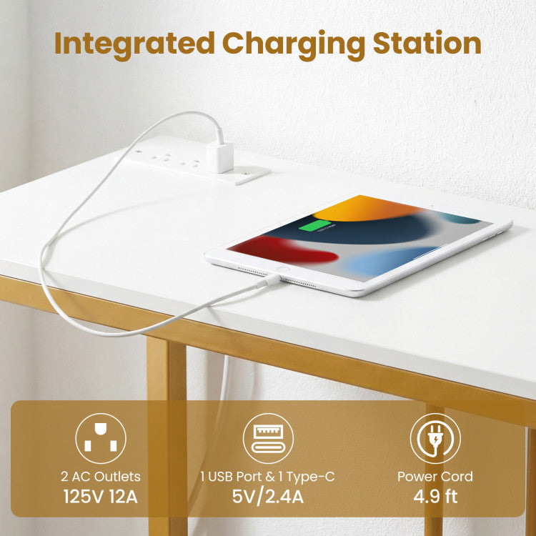 39"Modern Console Table with Built-in Charging Station
