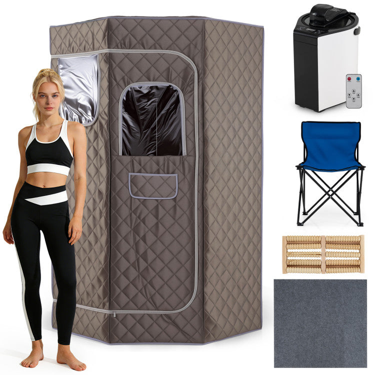 3L Portable Steam Sauna for Home Fast-Heat with 9-Level Remote Control and Folding Chair