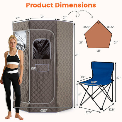3L Portable Steam Sauna for Home Fast-Heat with 9-Level Remote Control and Folding Chair