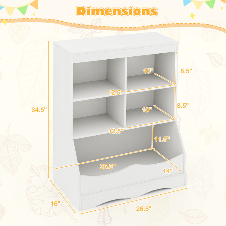3-Tier kids Multi-Functional Bookcase with 5 Open Storage Compartments