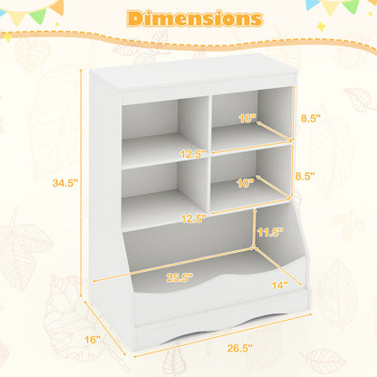3-Tier kids Multi-Functional Bookcase with 5 Open Storage Compartments