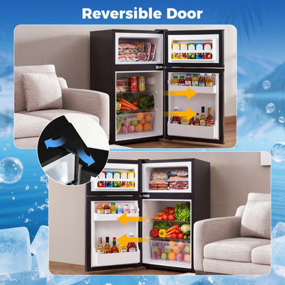 3.2 Cu.Ft Mini Fridge with Freezer Double Door Small Refrigerator with Adjustable Thermostat